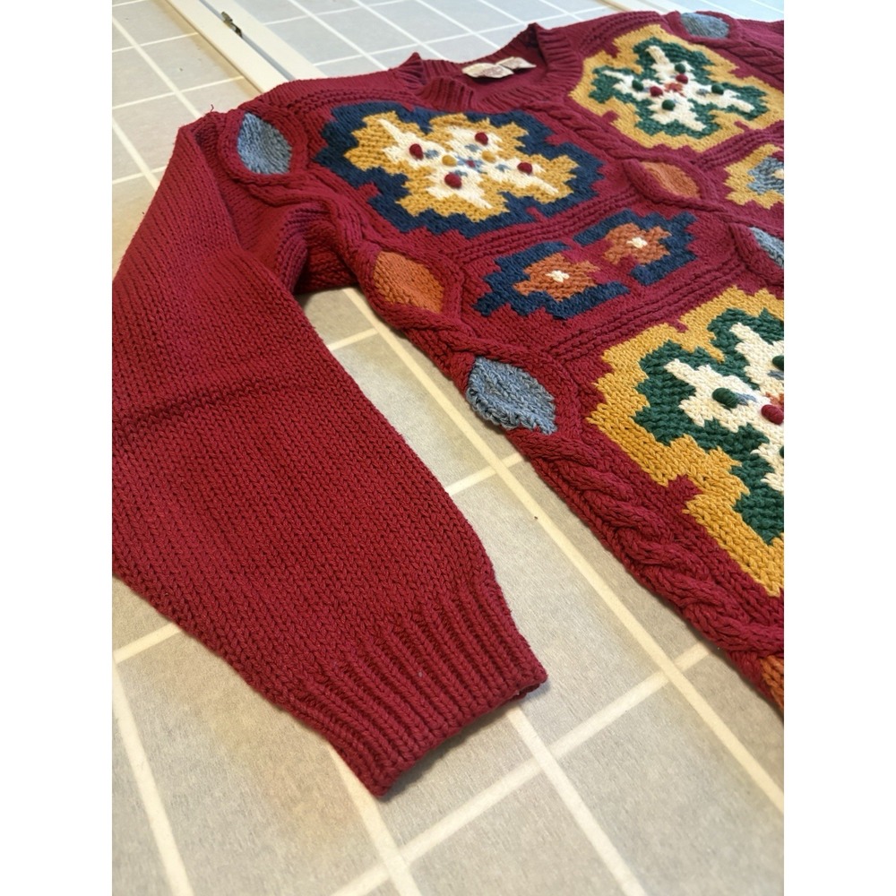Vintage 80s Huntington Ridge Sweater Womens Medium Red Ramie Knit Geometric - Picture 6 of 10